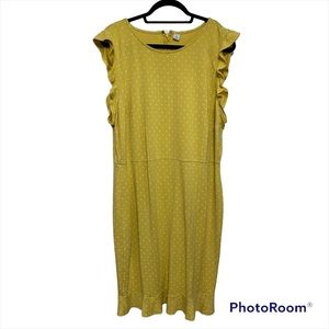 Old Navy womens XXL Gold Polka Dot  Ruffled Sleeves and Hem Round Neck Dress